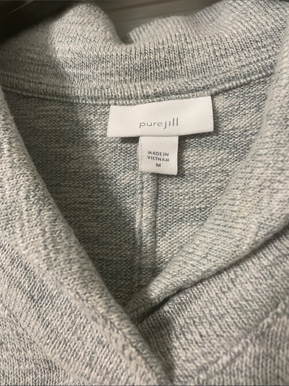 Purejill by J.Jill Cozy Light Blue Grey Pullover w/v-neck Shawl Collar - Picture 2 of 4